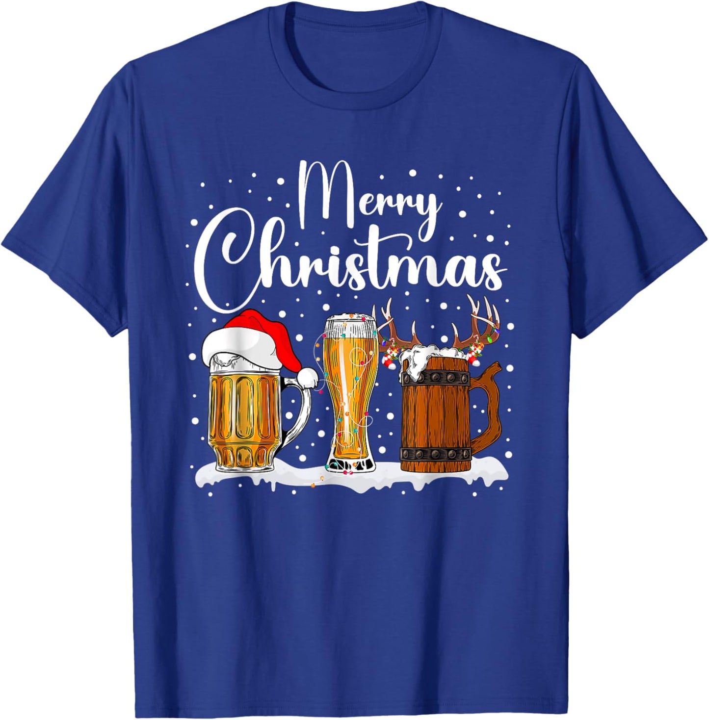 Christmas Pajamas Men Women Christmas Sweater Beer Glasses T-Shirt - T-Shirt | Royal