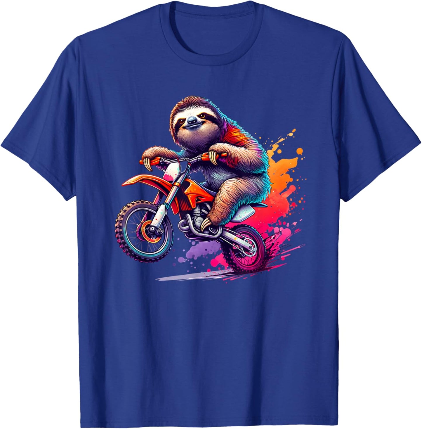 Unique Sloth Riding Motocross Enduro Motorcycle Art T-Shirt - T-Shirt | Royal