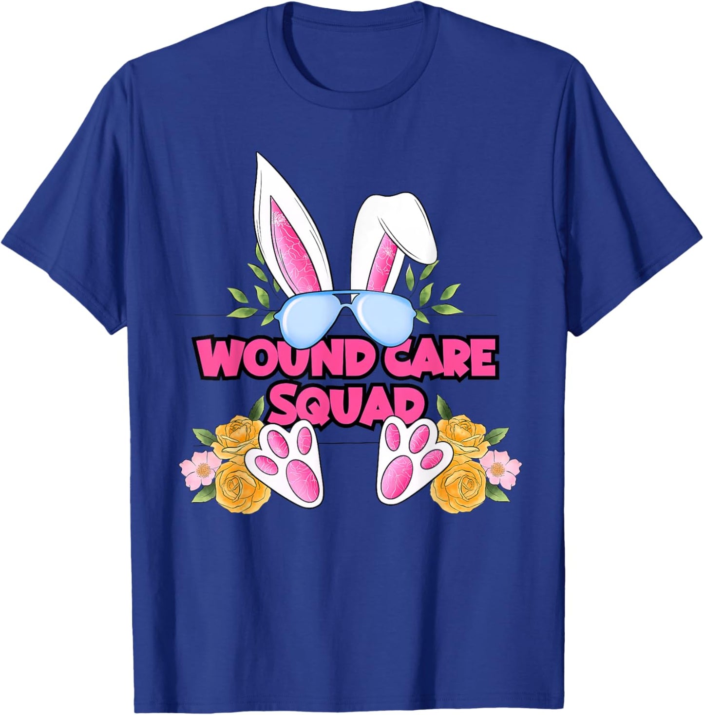 Wound Care Nurse Cute Bunny Flower Easter Day Nursing Wound T-Shirt - T-Shirt | Royal