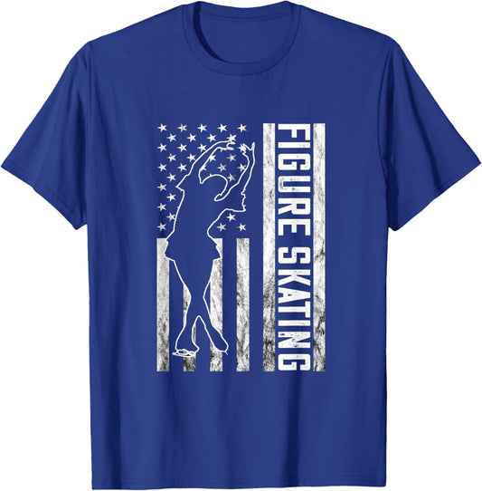 Vintage Figure Skating America USA Flag Dance Ice Skating T-Shirt - T-Shirt | Royal