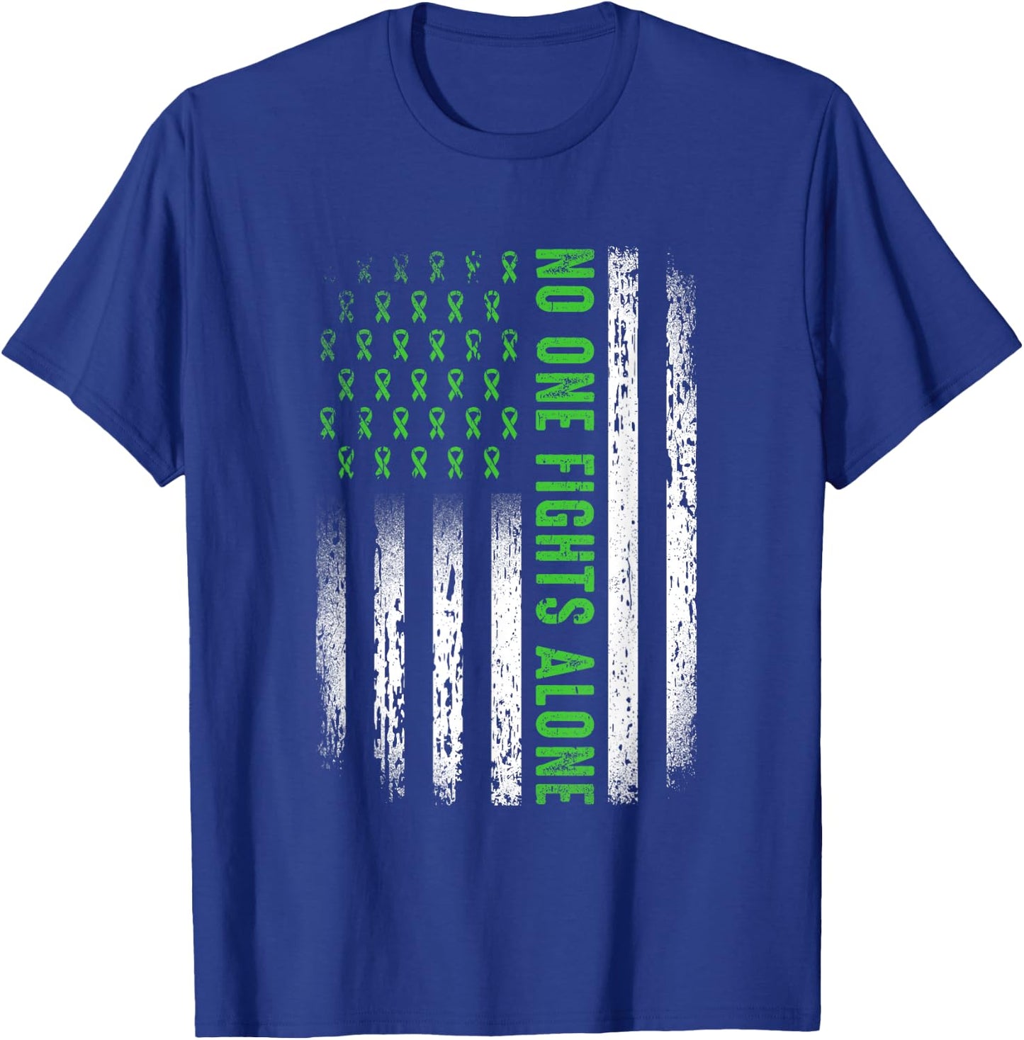 American Flag No One Fights Mental Health Alone Green Ribbon T-Shirt - T-Shirt | Royal