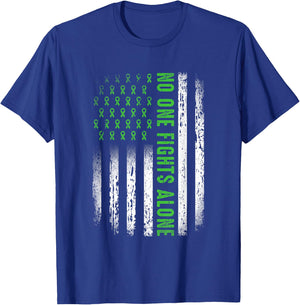 American Flag No One Fights Mental Health Alone Green Ribbon T-Shirt - T-Shirt | Royal