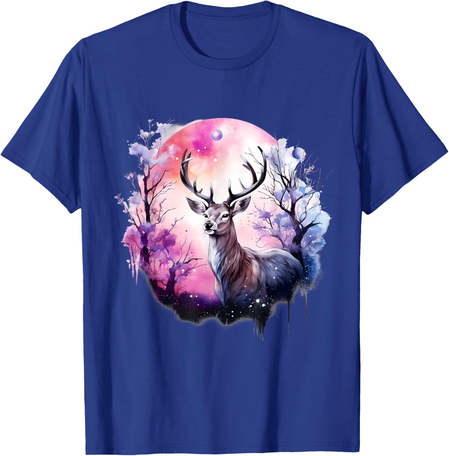 Deer Nature Animal Print Forest Floral Artwork Wildlife T-Shirt - T-Shirt | Royal