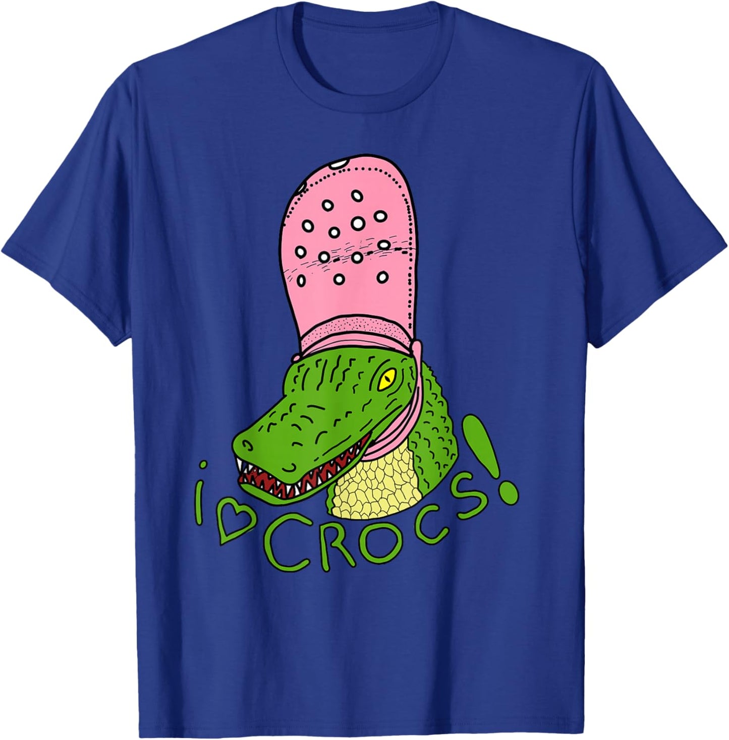 I Love Crocs Funny Alligator - Crocodile Wearing Cute Fangs , Black, S T-Shirt - T-Shirt | Royal