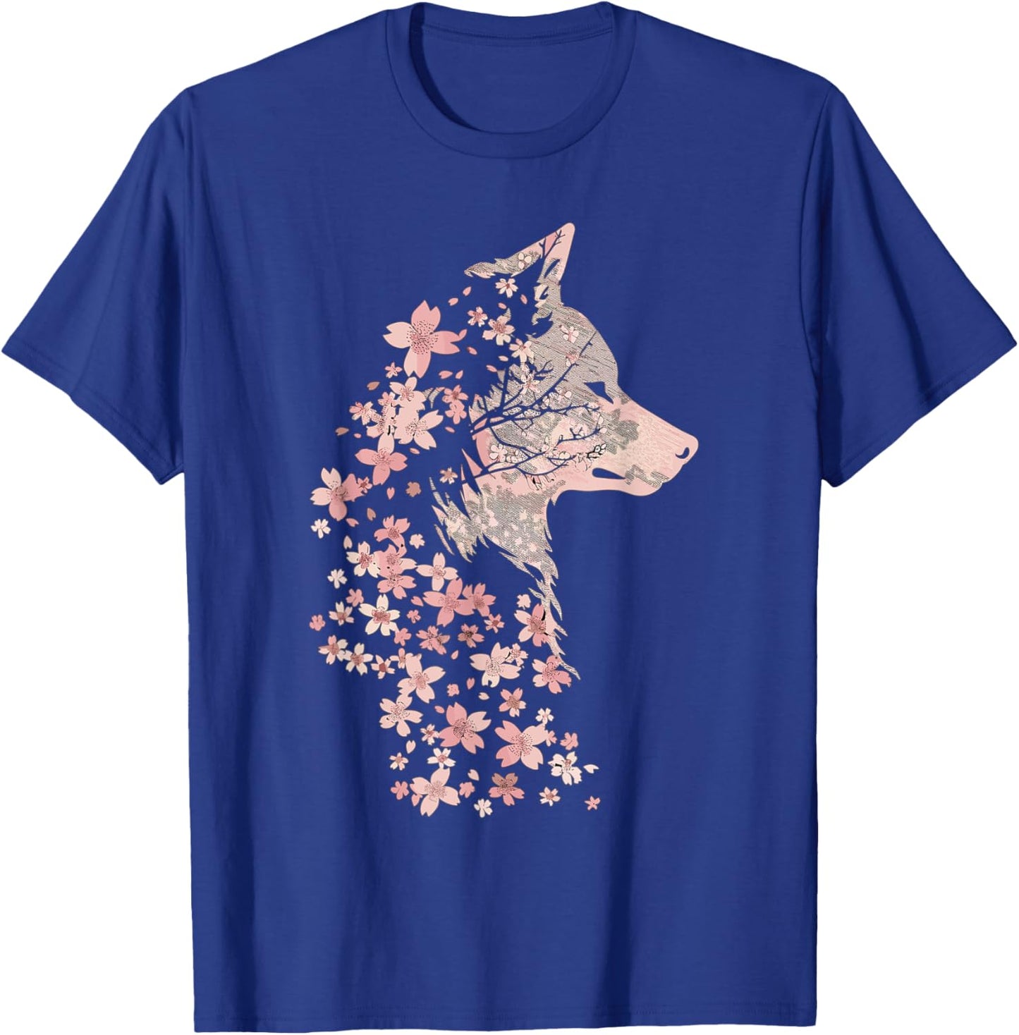 Wolf Lover Cherry Blossom Wolves Animal Wildlife T-Shirt - T-Shirt | Royal