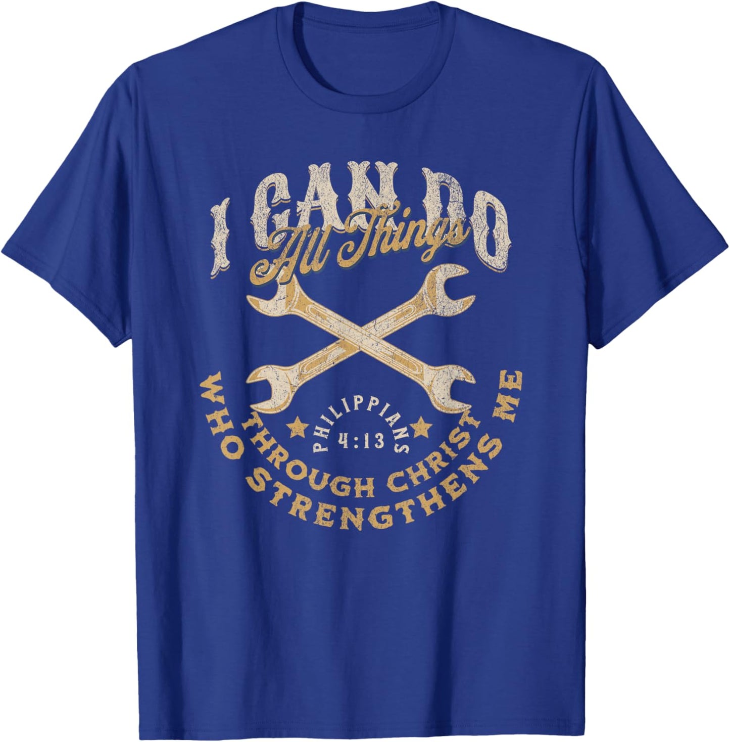 Cool Classic Car Mechanic Wrench Bible Scripture Verse Faith T-Shirt - T-Shirt | Royal