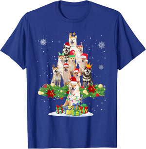 Ugly Sweater Christmas Tree Shiba Inu Dog Xmas Lights T-Shirt - T-Shirt | Royal