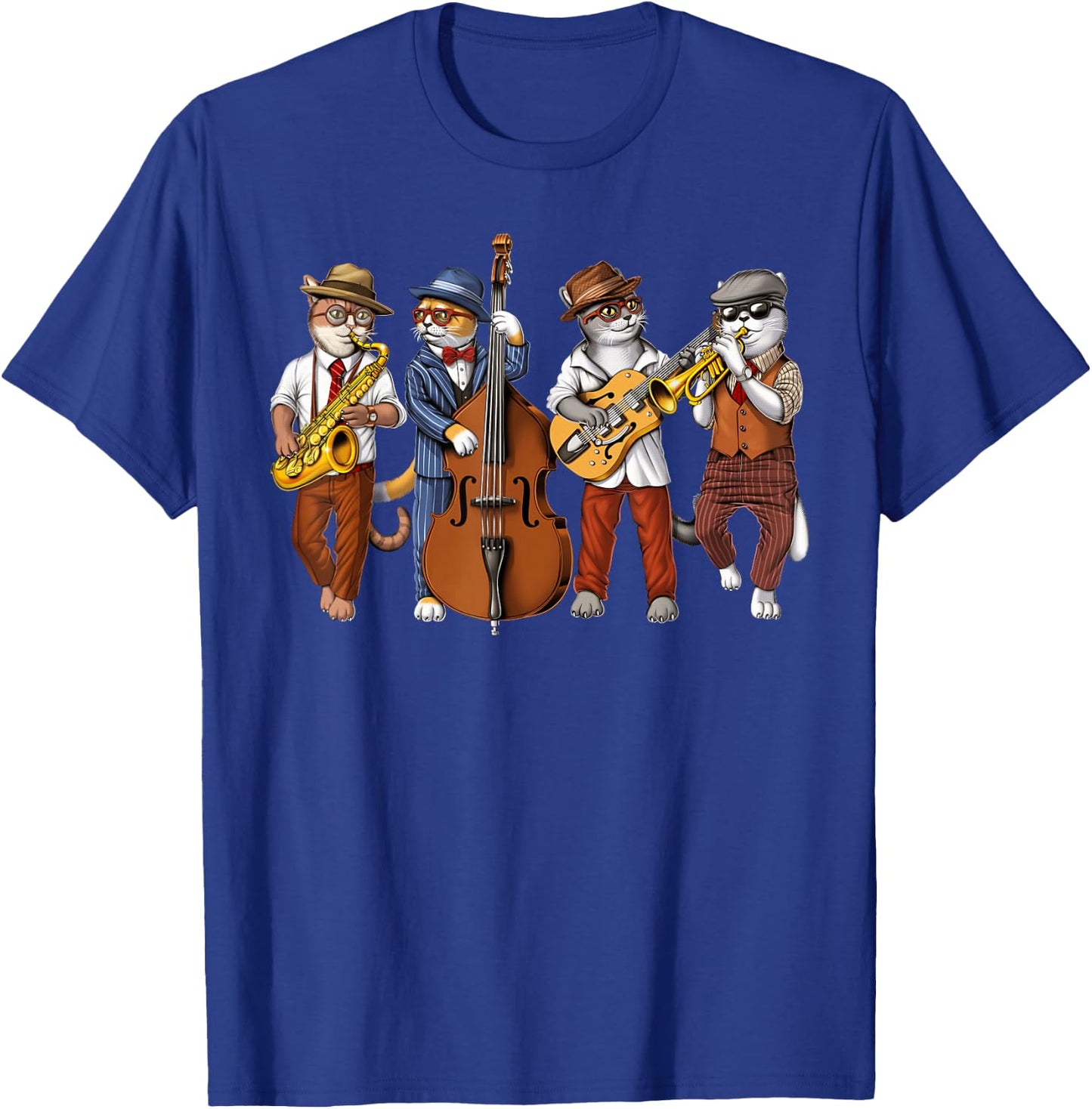 Cat Saxophone Player Jazz Musician Trumpet Double Bass T-Shirt - T-Shirt | Royal