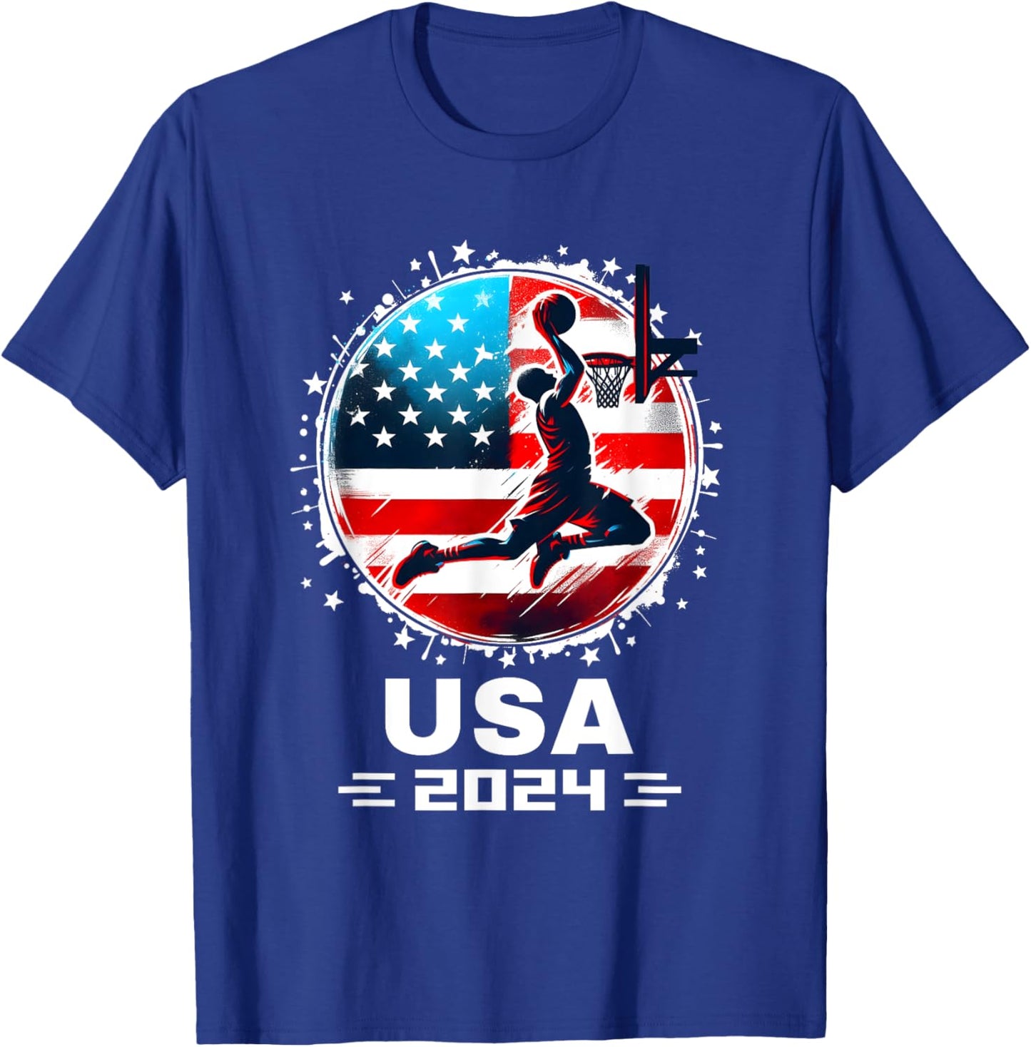 USA Team 2024 United States American Flag Basketball USA T-Shirt - T-Shirt | Royal