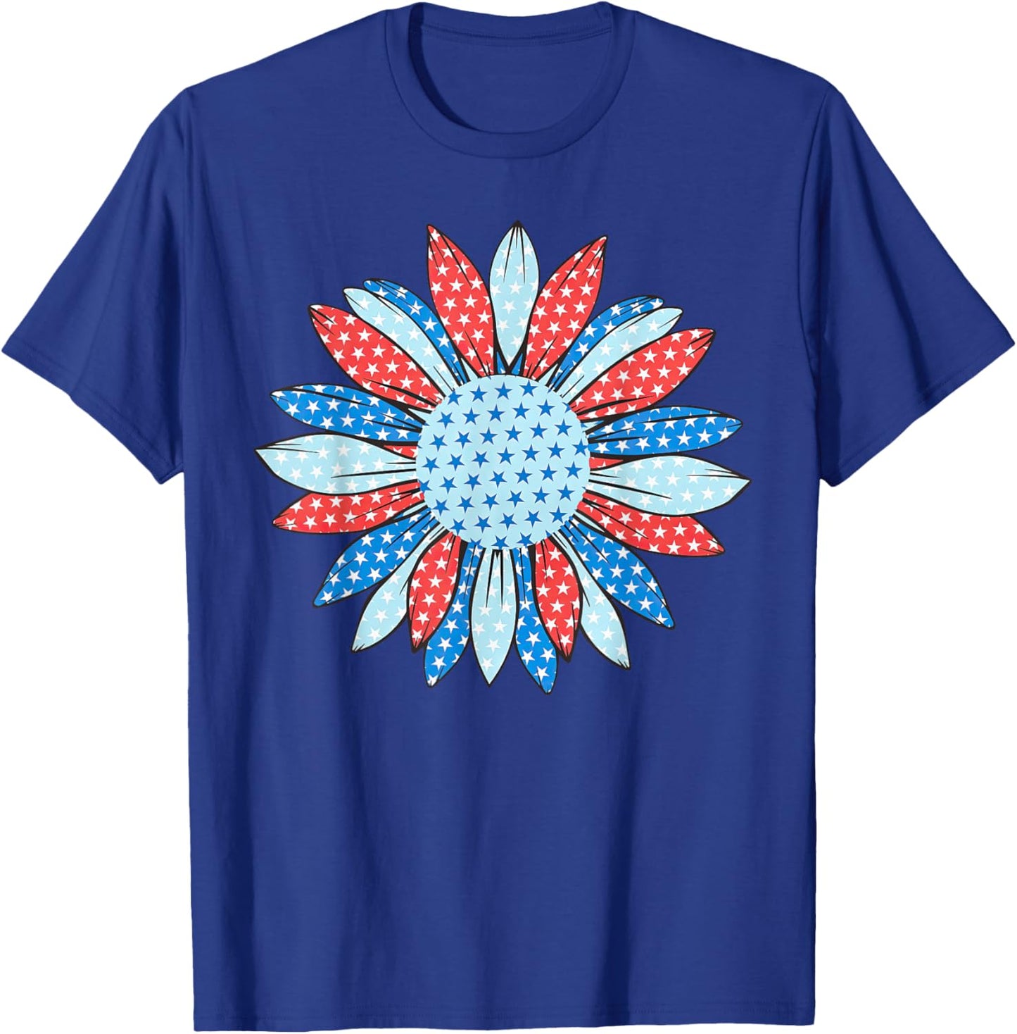 American Flag Sunflower 4th Of July Women Patriotic T-Shirt - T-Shirt | Royal