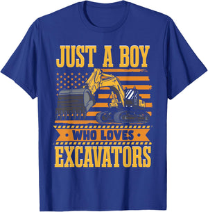 Just A Boy Who Loves Excavators T-Shirt - T-Shirt | Royal