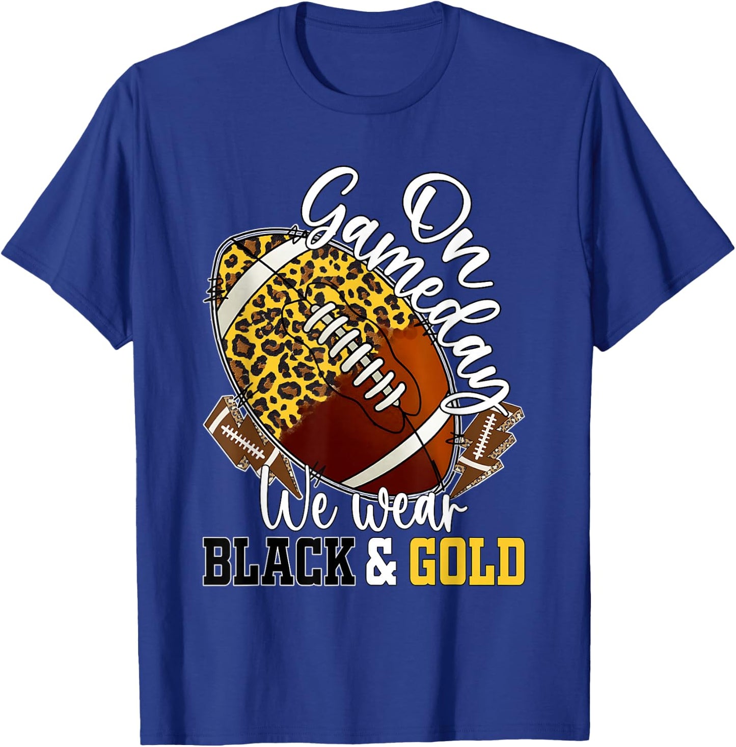 On Gameday Football We Wear Black And Gold School Spirit T-Shirt - T-Shirt | Royal
