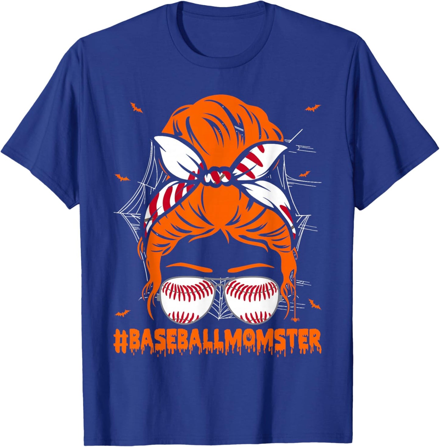 Baseball Momster Halloween Mom Messy Bun T-Shirt - T-Shirt | Royal