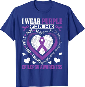I Wear Purple for Me Epilepsy Awareness Month Heart Warrior T-Shirt - T-Shirt | Royal