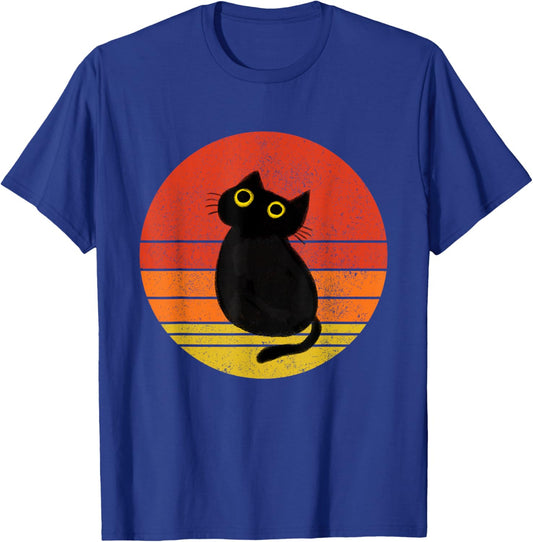 Cute Black Cat Vintage Sunset Cat Lover Cat Owner T-Shirt - T-Shirt | Royal