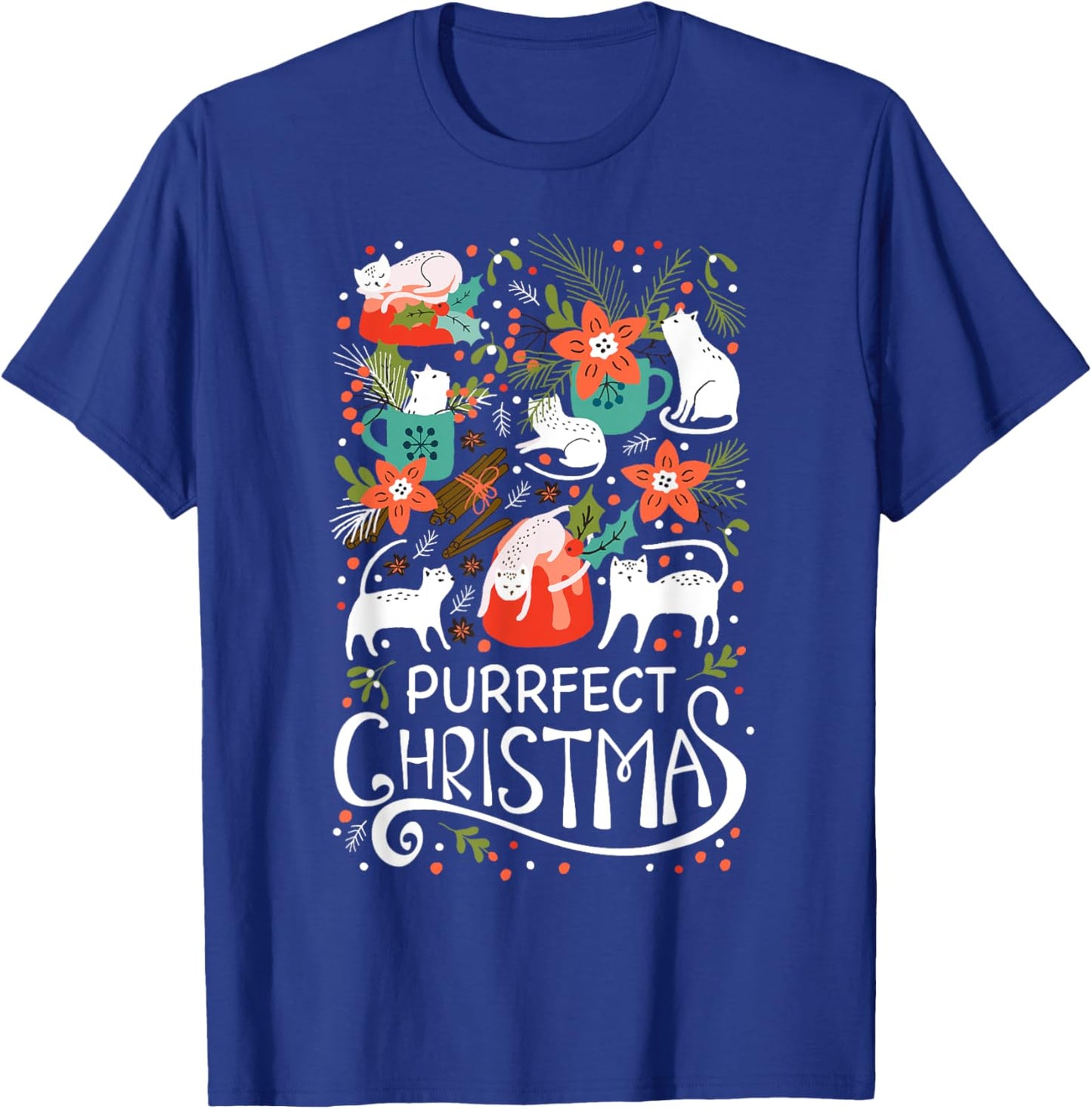 Cute Purrfect Christmas Cat Xmas Cat Lover Gift Men Women Kids T-Shirt - T-Shirt | Royal