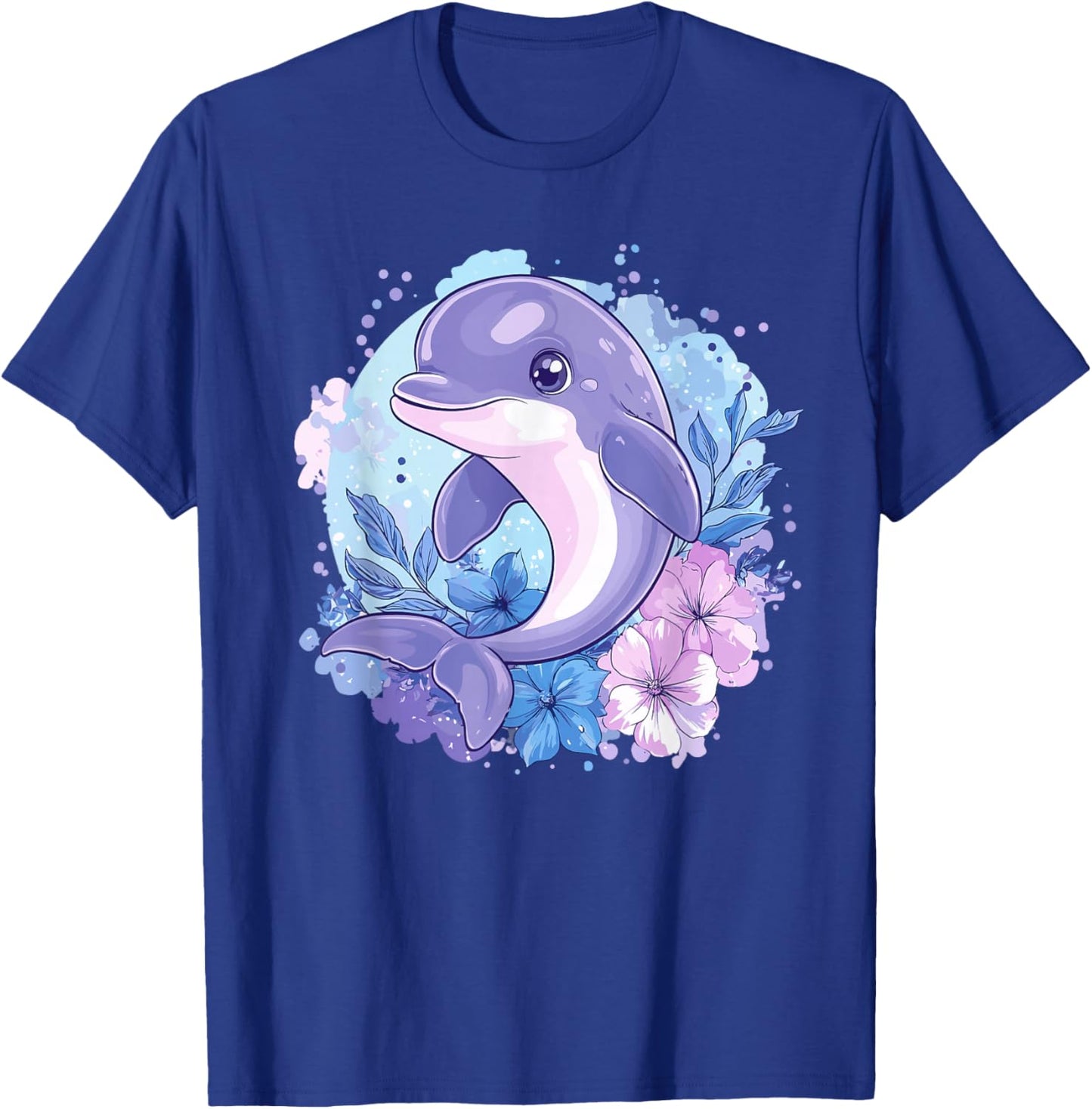 Adorable Dolphin Surrounded By Flowers T-Shirt - T-Shirt | Royal