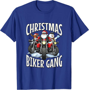 Christmas Biker Gang - Santa, Reindeer & Snowman Bikers T-Shirt - T-Shirt | Royal