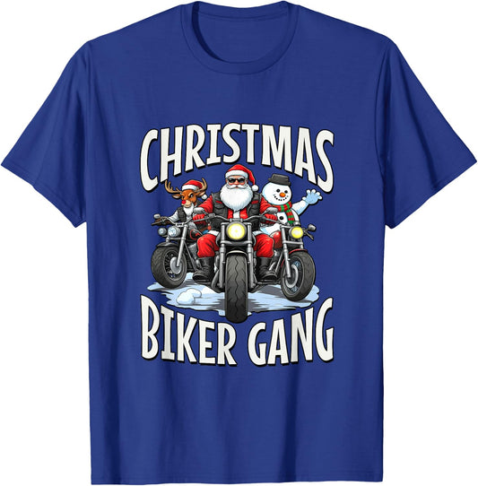Christmas Biker Gang - Santa, Reindeer & Snowman Bikers T-Shirt - T-Shirt | Royal