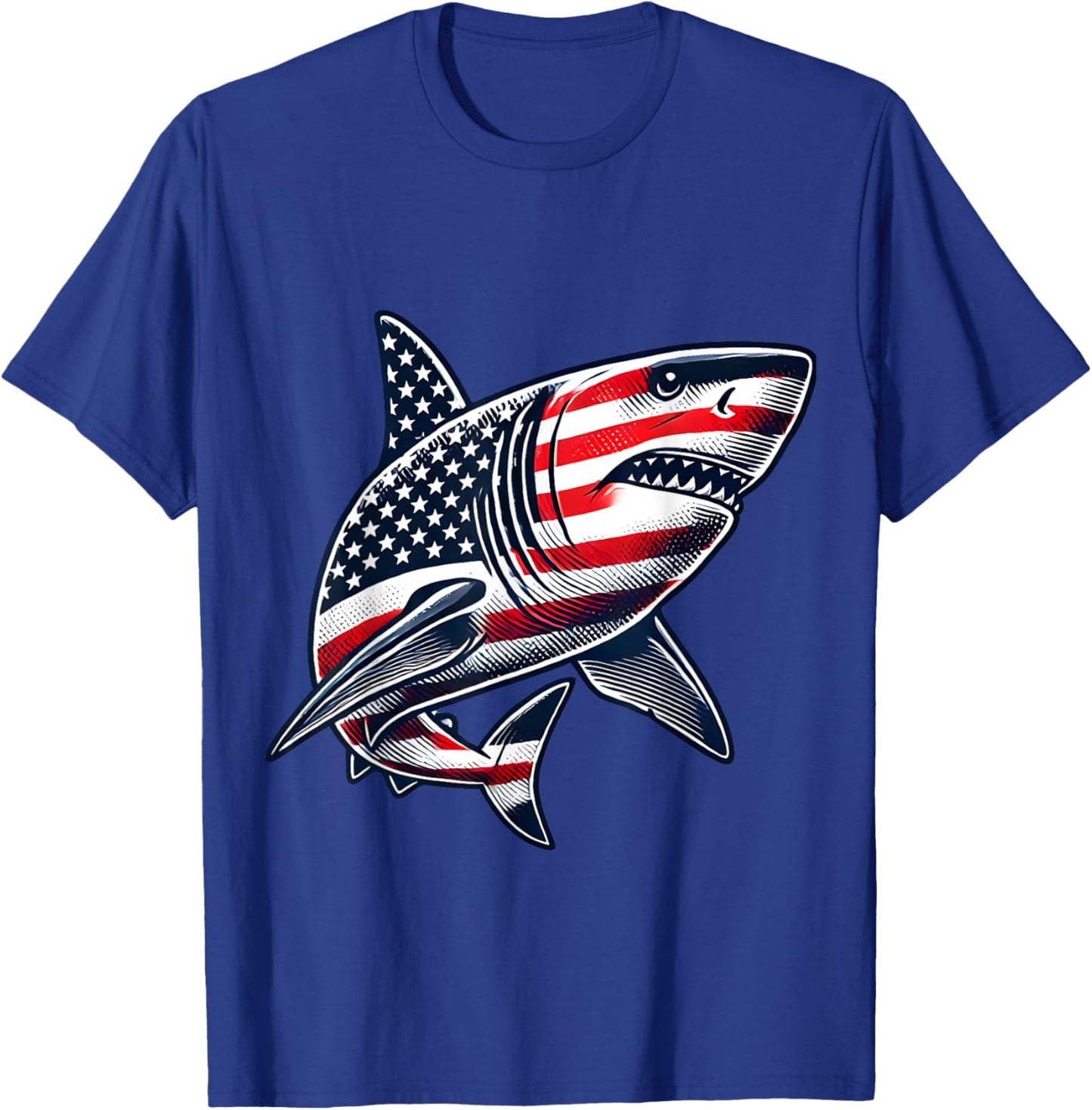 Shark American Flag USA 4th of July T-Shirt - T-Shirt | Royal