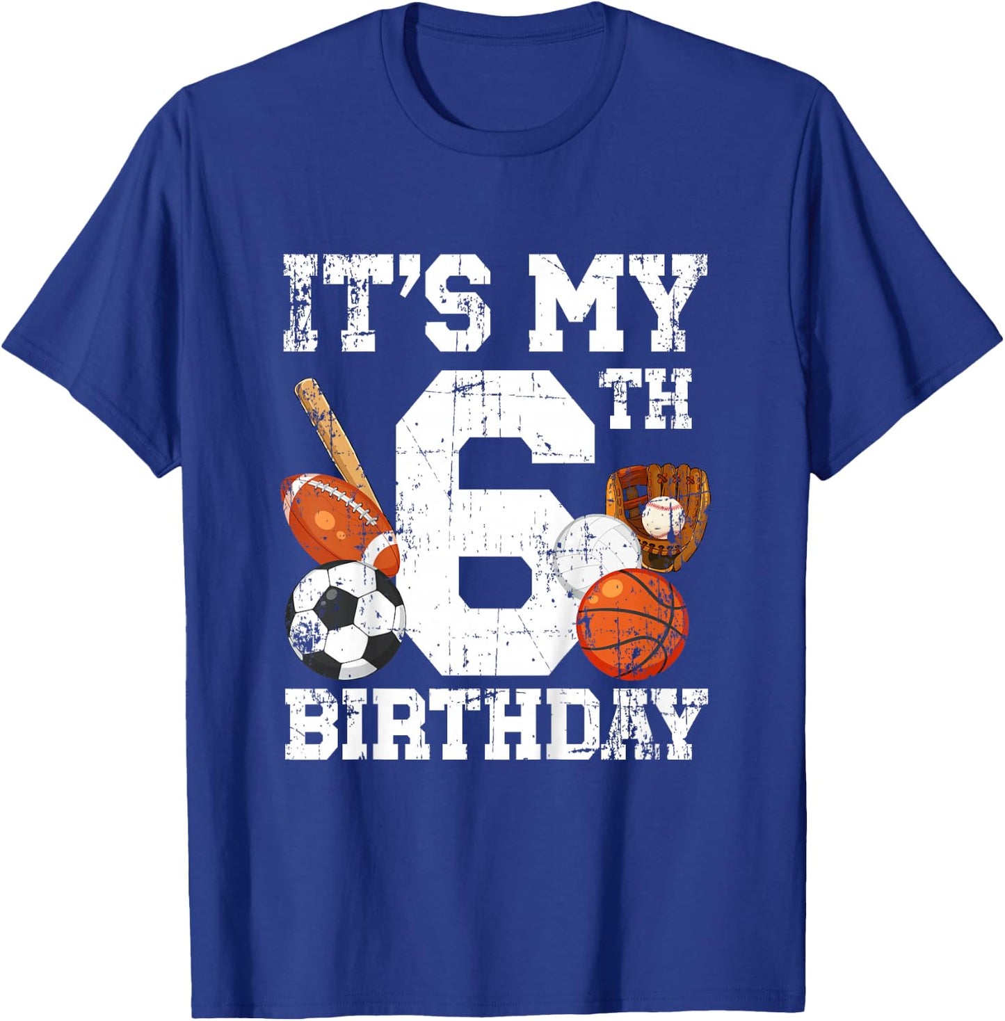 6 Year Old Sports Birthday Theme Sixth Bday Kids 2T Black Sports Birthday T-Shirt - T-Shirt | Royal