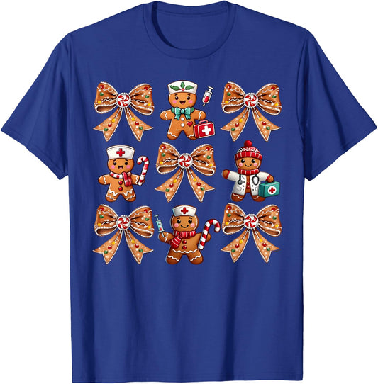 Coquette Bow Gingerbread Christmas Nurse Xmas Holiday T-Shirt - T-Shirt | Royal
