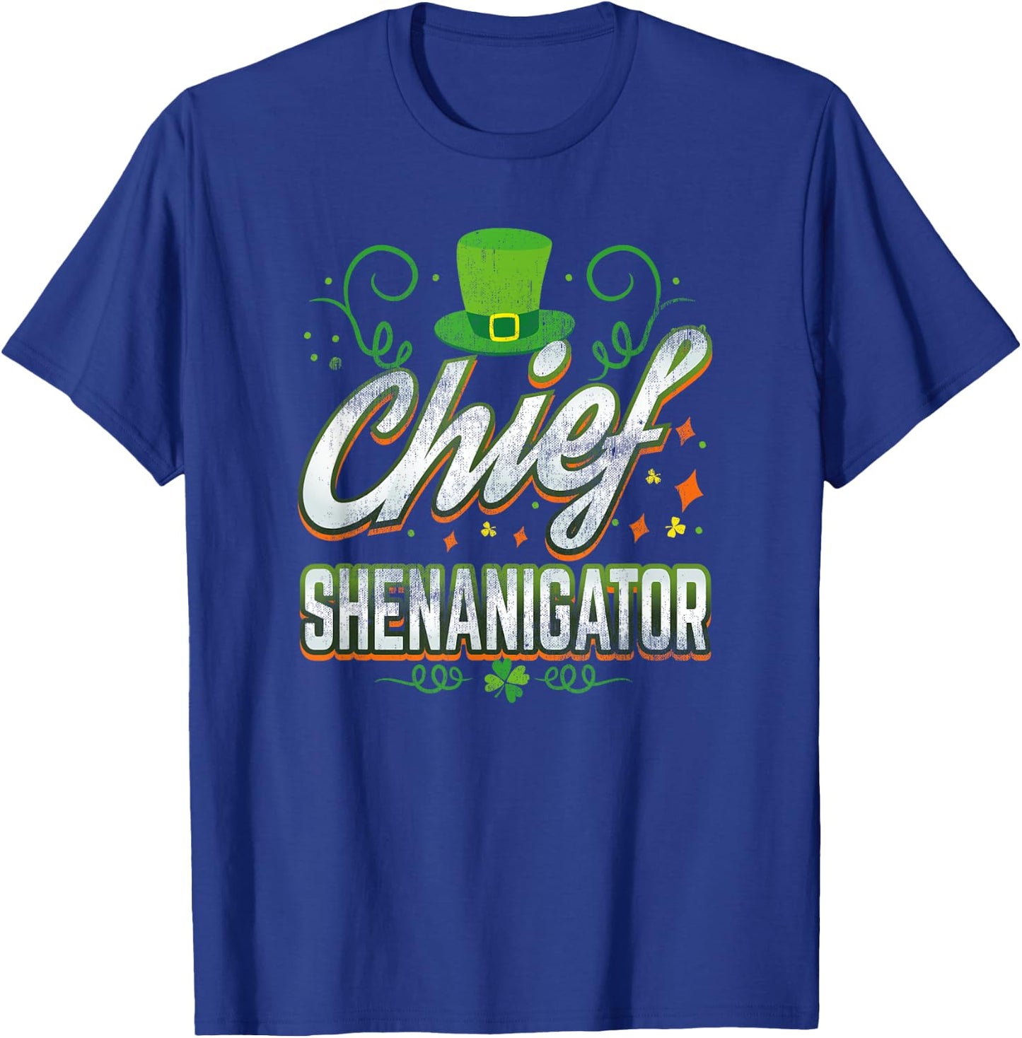Retro Chief Shenanigator Lucky Leprechaun Hat St Patrick Day T-Shirt - T-Shirt | Royal