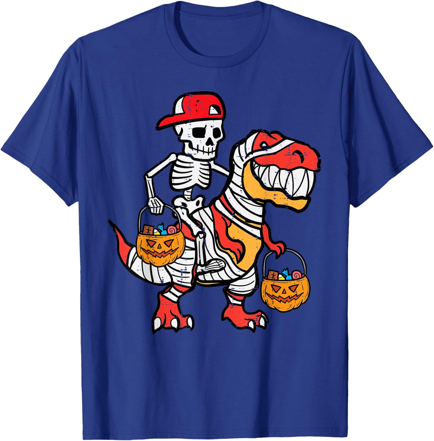 Cool Skeleton Cap Dino Mummy Toddler Boy Halloween Boys Kids T-Shirt - T-Shirt | Royal