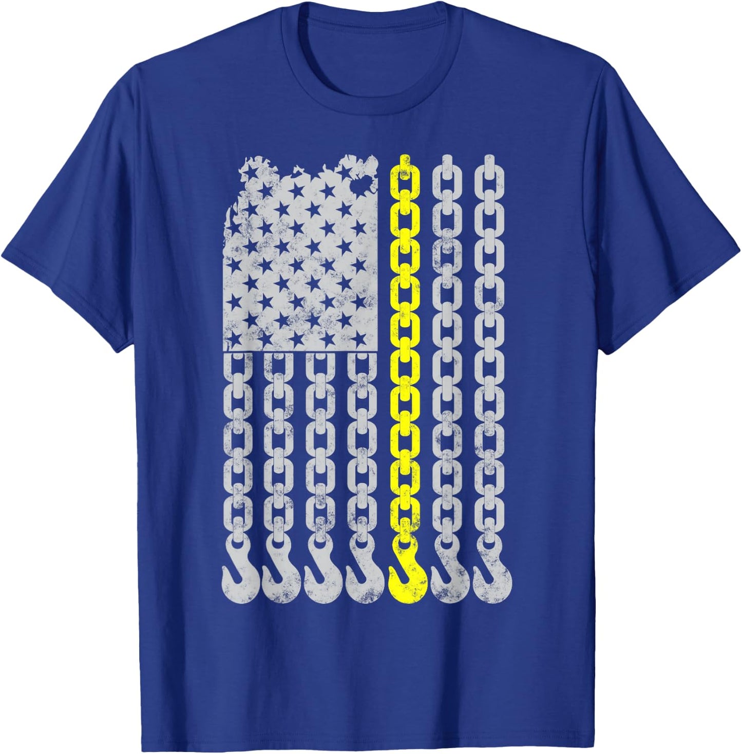 Thin yellow line Chain Hook American flag Tow Truck Driver T-Shirt - T-Shirt | Royal