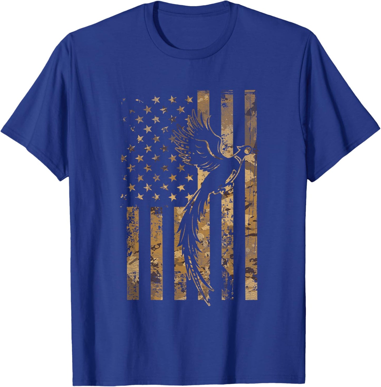 Pheasant Bird Hunter American Flag Camouflage Pheasant Hunt T-Shirt - T-Shirt | Royal