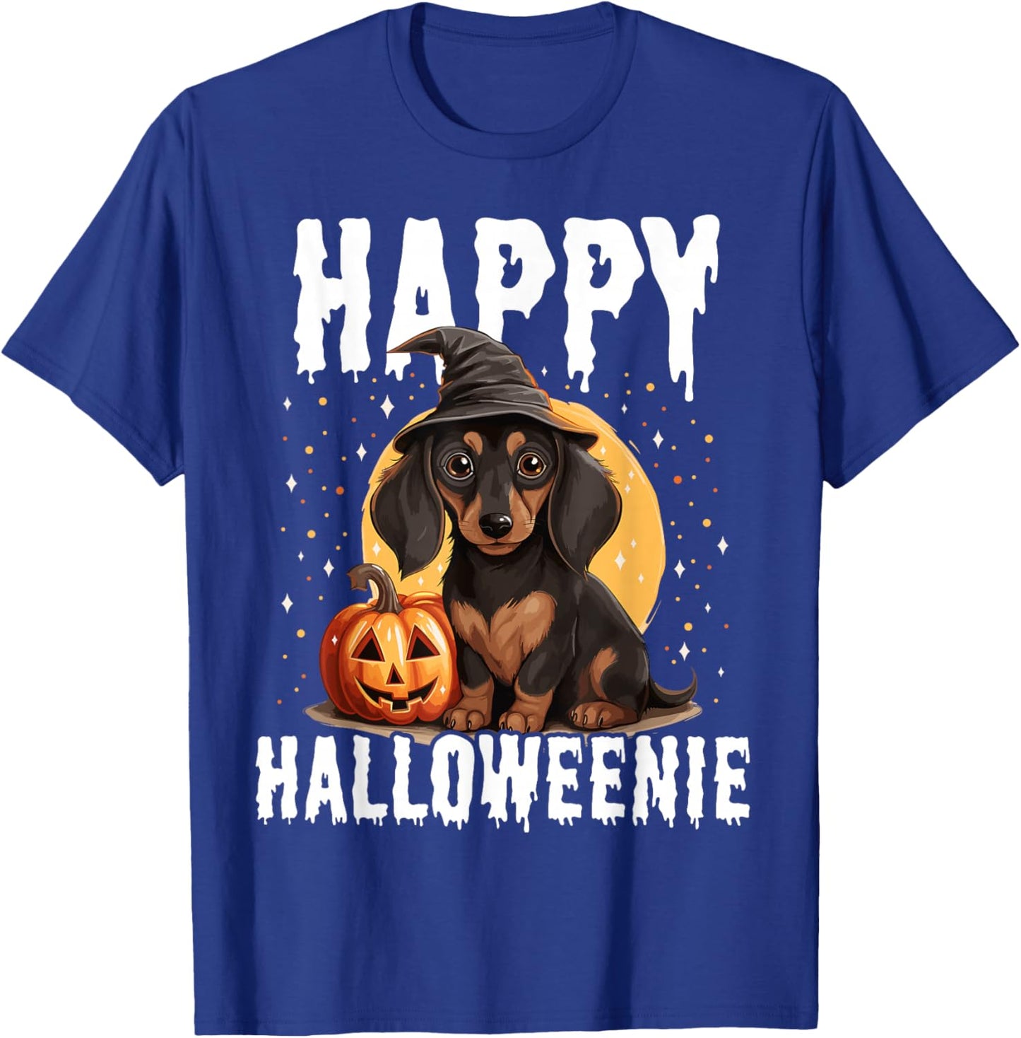 Funny Happy Halloweenie Halloween 2024 Weiner Dog Dachshund T-Shirt - T-Shirt | Royal