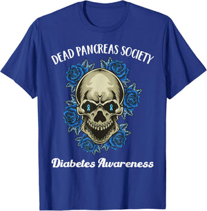 Dead Pancreas Society Funny Diabetes Awareness Sugar Skull T-Shirt - T-Shirt | Royal