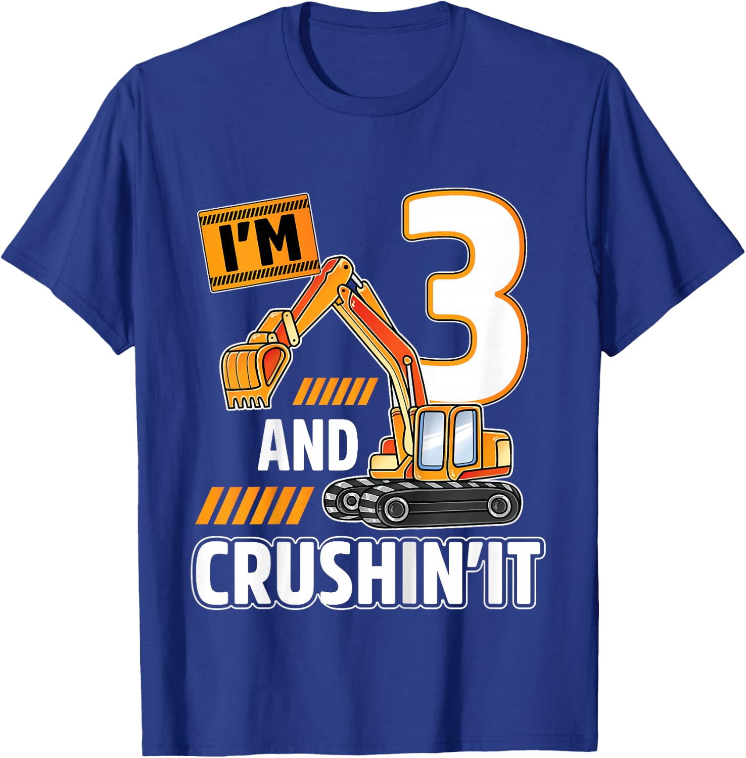 3 year old vehicles construction excavator Birthday 3rd T-Shirt - T-Shirt | Royal