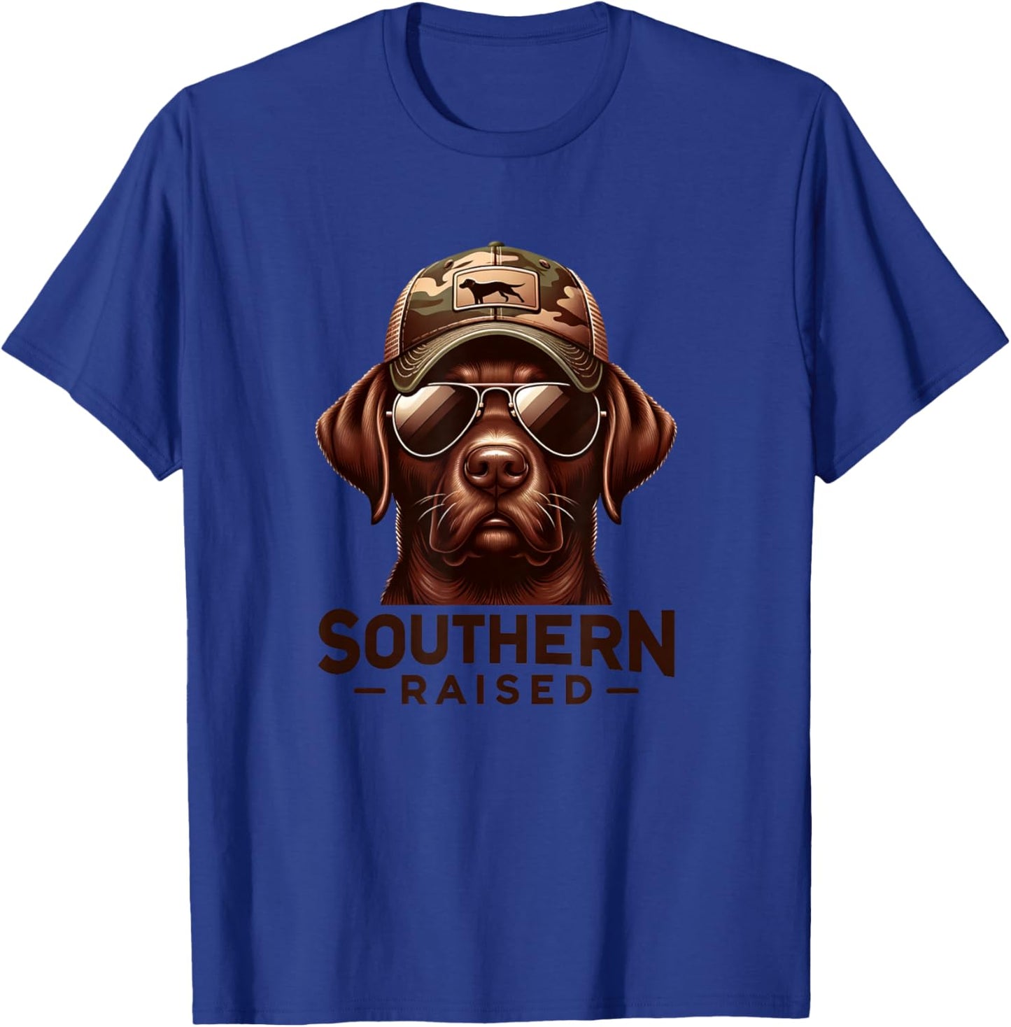 Chocolate Lab Southern Raised Hunting Dog Camo Hat T-Shirt - T-Shirt | Royal