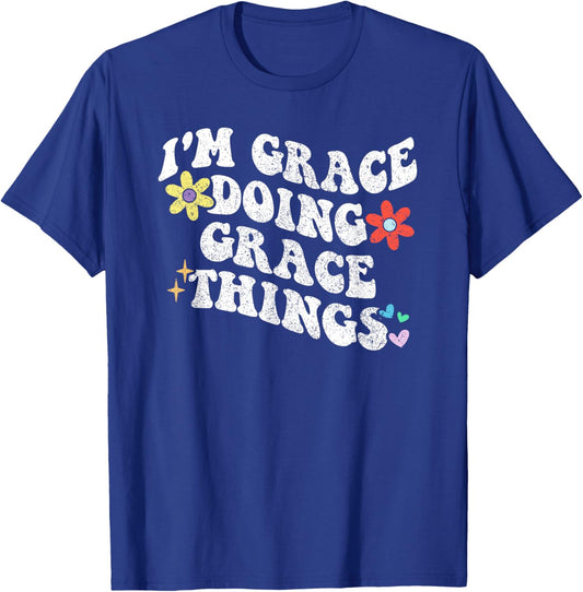 Retro Groovy Im GRACE Doing GRACE Things Funny Mother's Day T-Shirt - T-Shirt | Royal