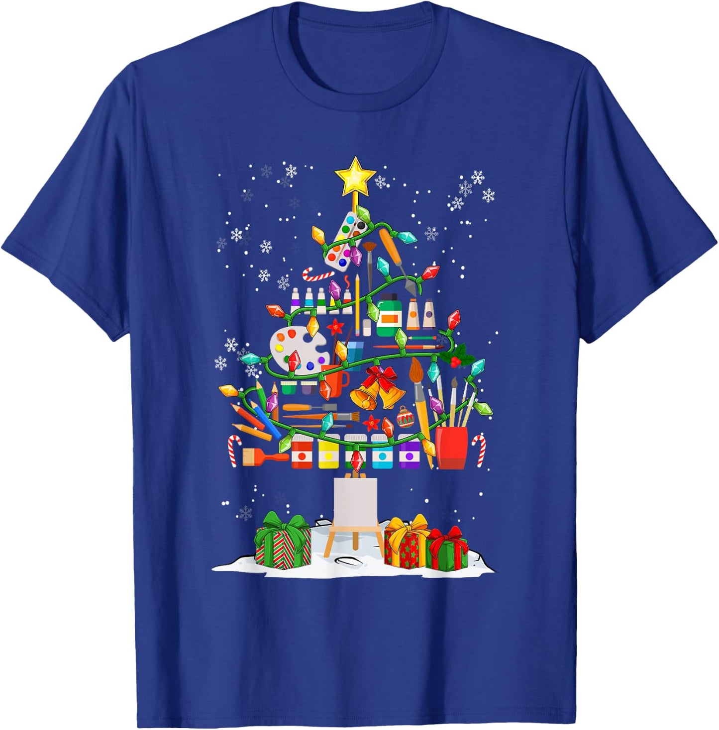 Funny Art Christmas Tree Decorations Art Teacher Xmas Pajama T-Shirt - T-Shirt | Royal