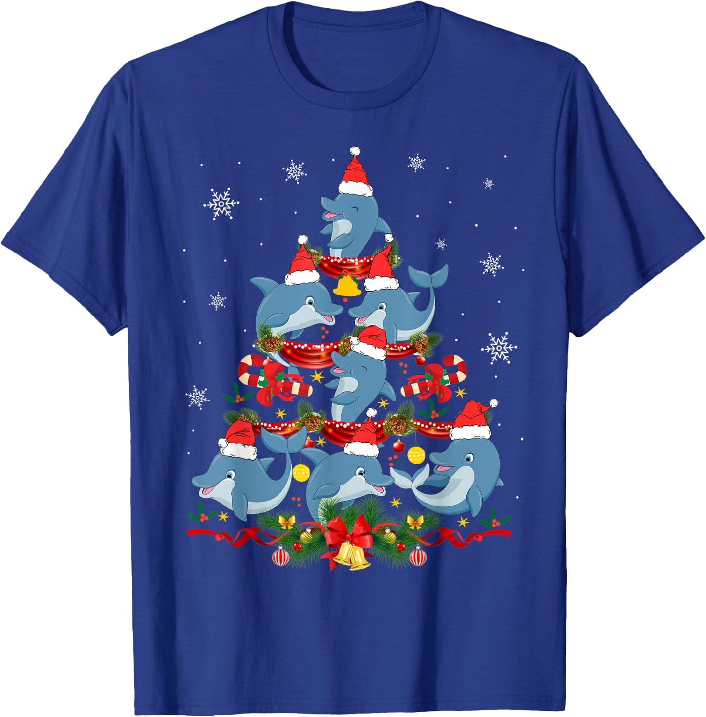 Santa Dolphin Christmas Tree Light Animal Lover Ornament T-Shirt - T-Shirt | Royal