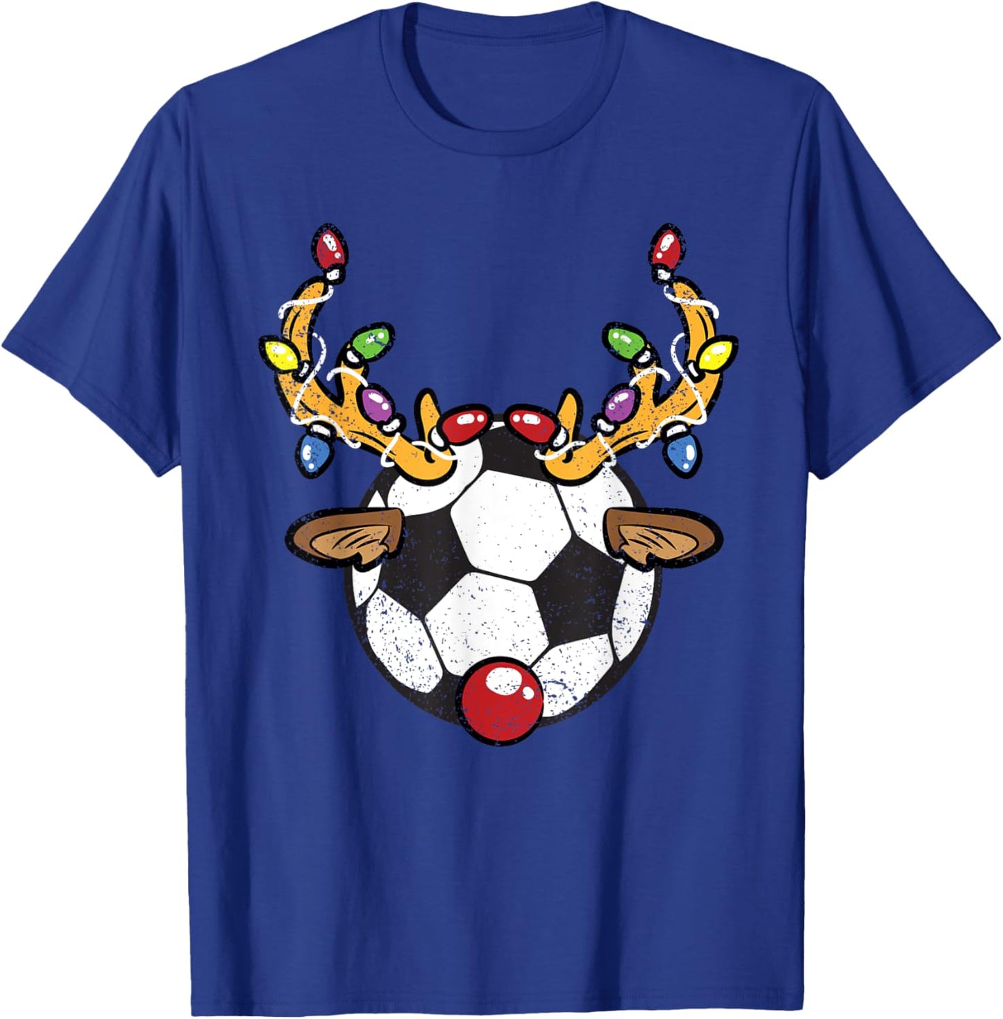 Soccer Ball Reindeer Christmas Pajama X-Mas Lights Sport T-Shirt - T-Shirt | Royal
