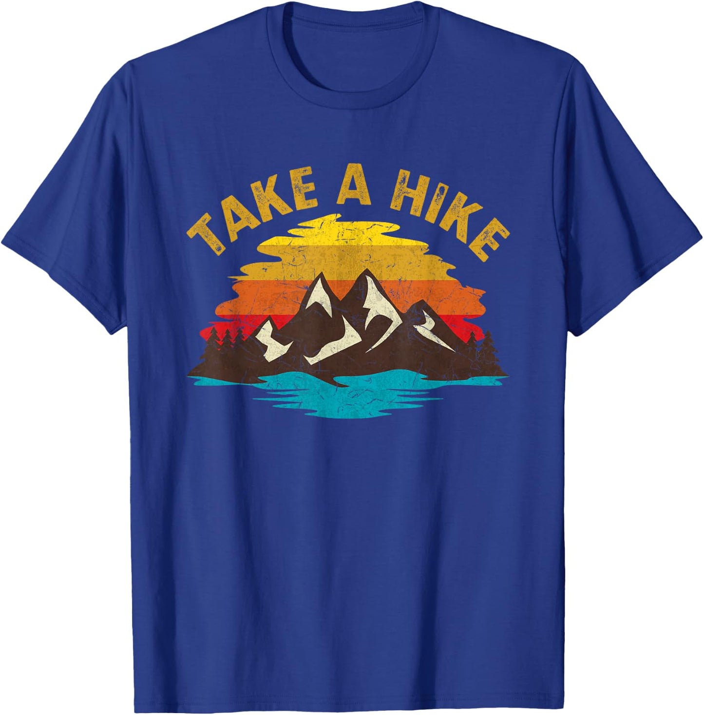 Take A Hike Outdoor Sunset Vintage Style Mountains Nature T-Shirt - T-Shirt | Royal