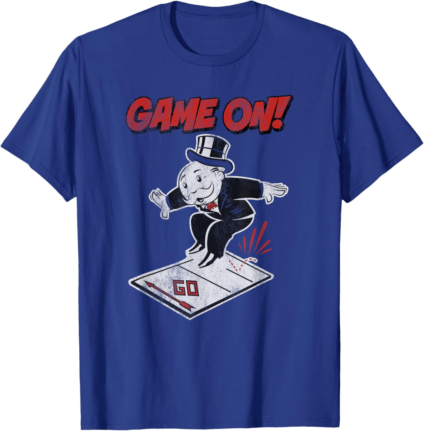 Monopoly Mr. Monopoly Game On! Classic Distressed Logo T-Shirt - T-Shirt | Royal