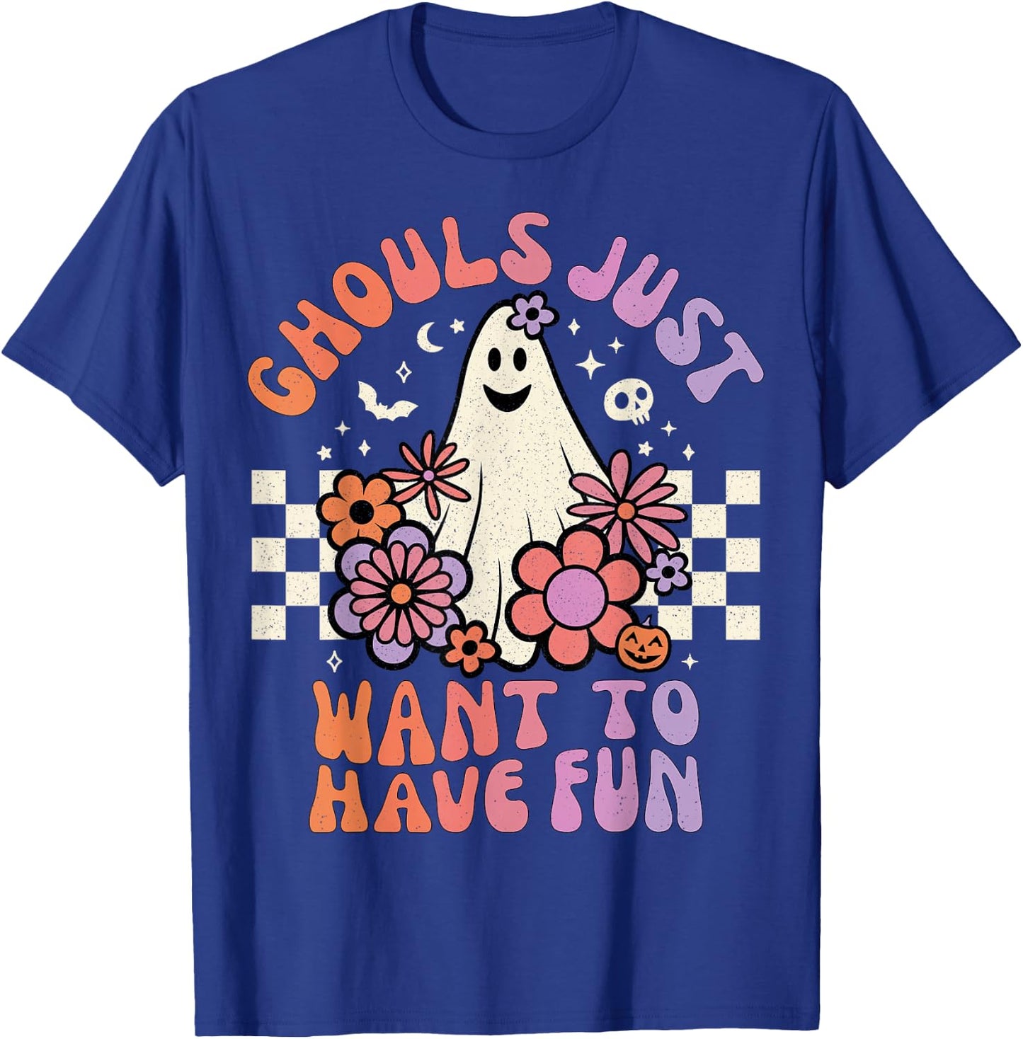 Ghouls Just Want to Have Fun Women Girls Floral Ghost Sketch T-Shirt - T-Shirt | Royal