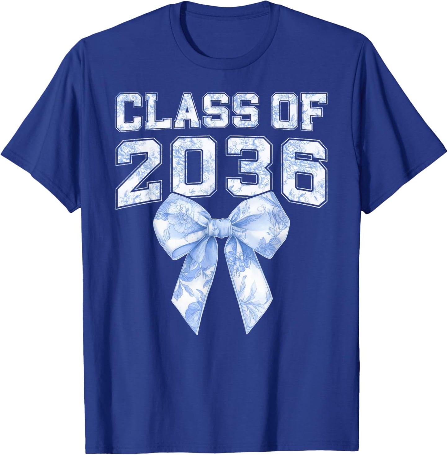 Class of 2036 Coquette Bow Blue Toile Floral Preppy Kid Girl T-Shirt - T-Shirt | Royal