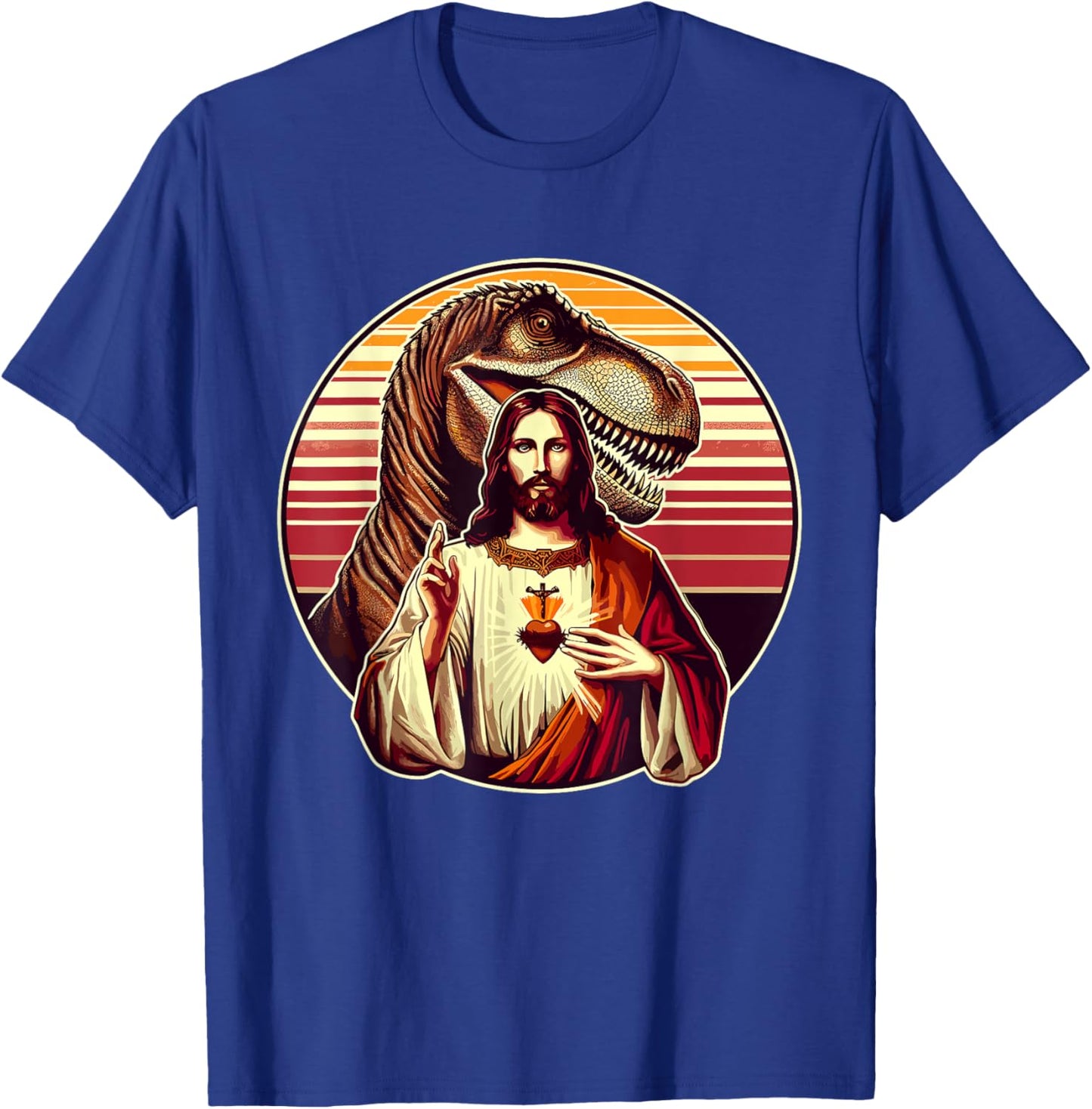 Jesus Christ and T-Rex Dinosaur T-Shirt - T-Shirt | Royal