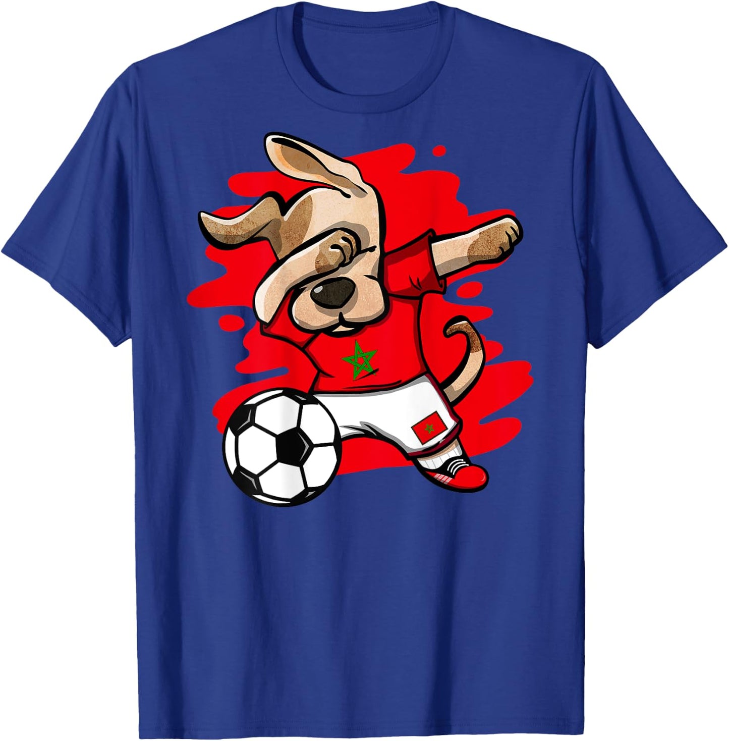 Dabbing Dog Morocco Soccer Fan Jersey Moroccan Flag Football Men Women Kids T-Shirt - T-Shirt | Royal