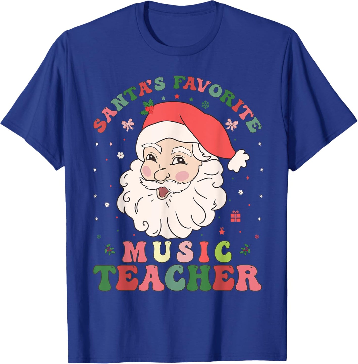 Santa's Favorite Music Teacher Retro Groovy Christmas Xmas T-Shirt - T-Shirt | Royal