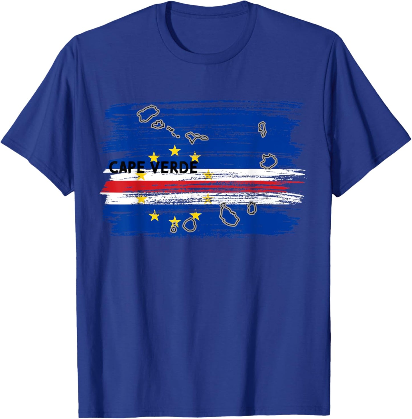 Cape Verdean flag drawing by brush, sketch of Cape Verde map T-Shirt - T-Shirt | Royal