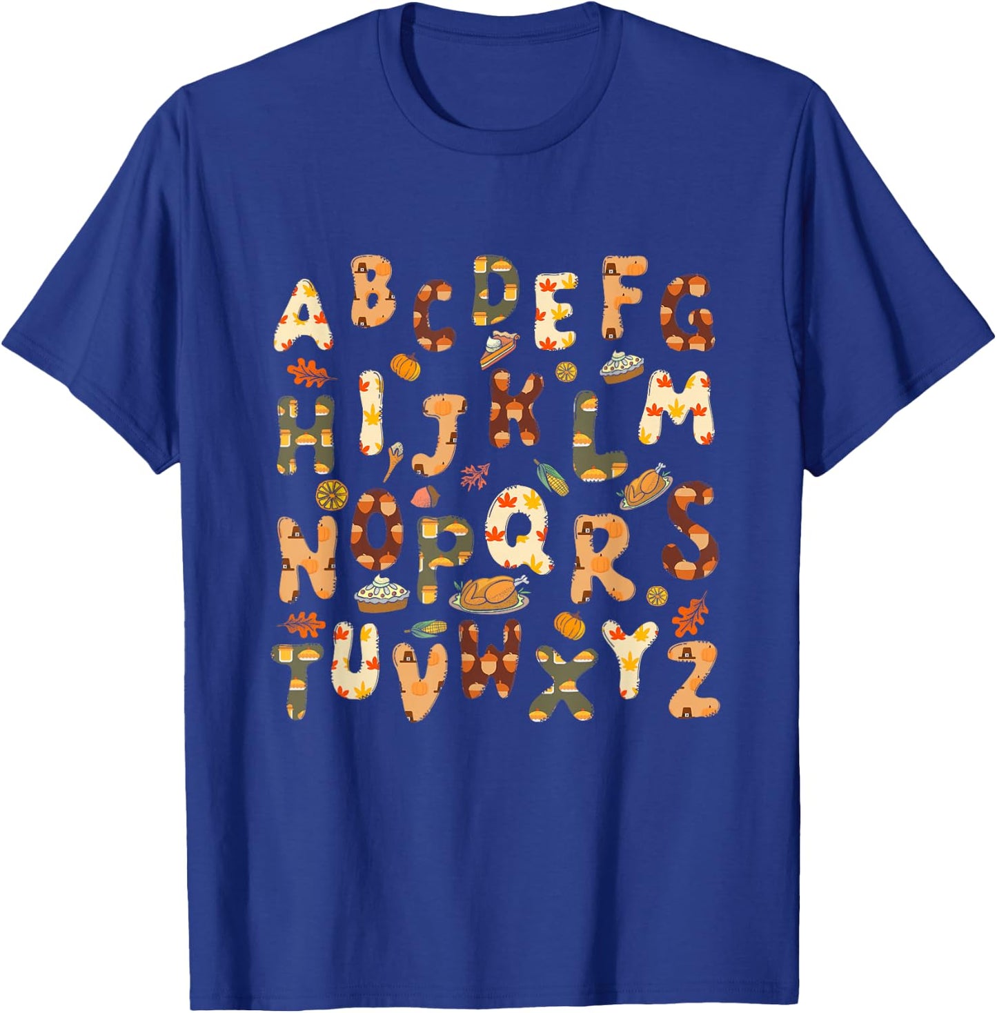 Thanksgiving ABC Alphabet Turkey Day Fall Leaves Teacher T-Shirt - T-Shirt | Royal