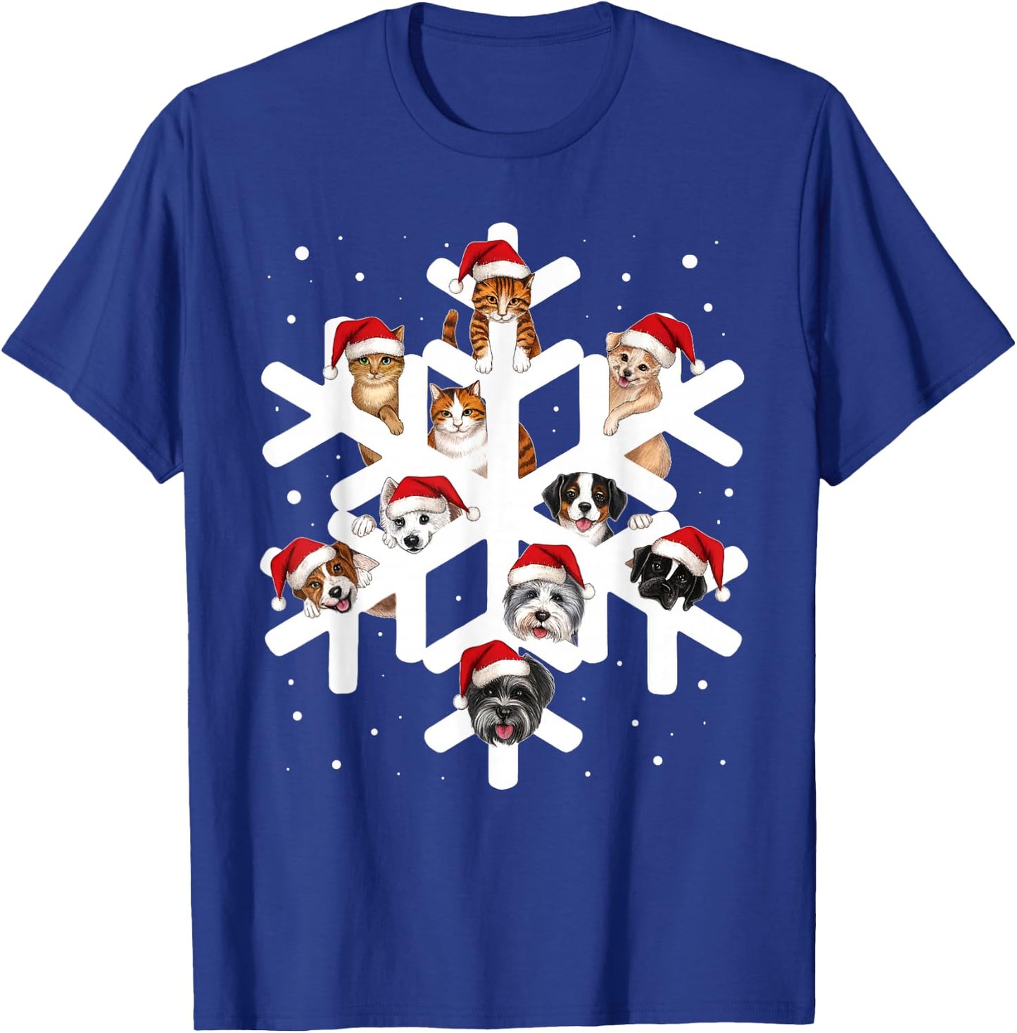 Cute Snowflake Cats Dogs Santa Hat Pets Lover Christmas Pjs T-Shirt - T-Shirt | Royal