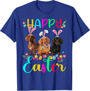 Happy Easter Three Dachshund Wearing Bunny Ear Gifts T-Shirt - T-Shirt | Royal
