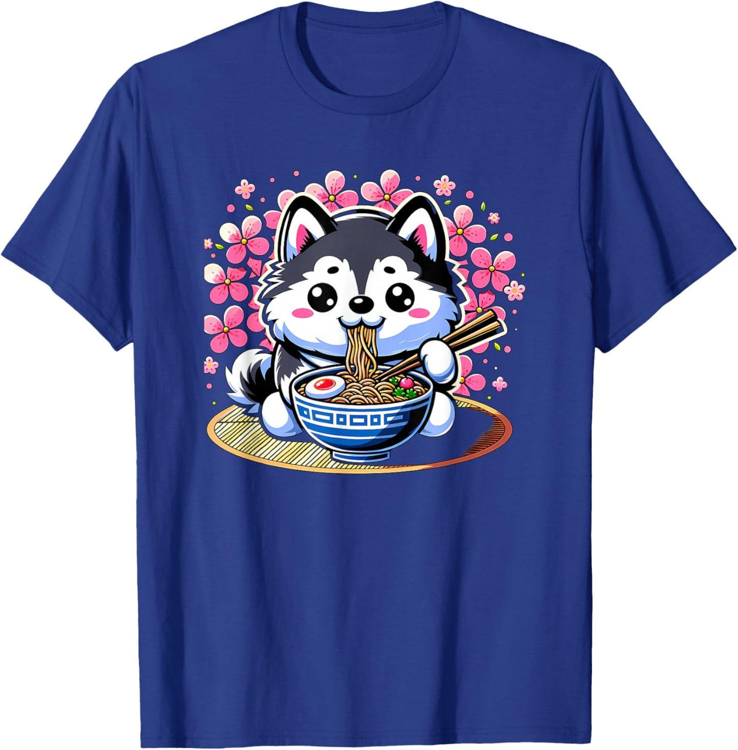 Kawaii Siberian Husky dog Eating Ramen T-Shirt - T-Shirt | Royal